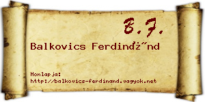 Balkovics Ferdinánd névjegykártya